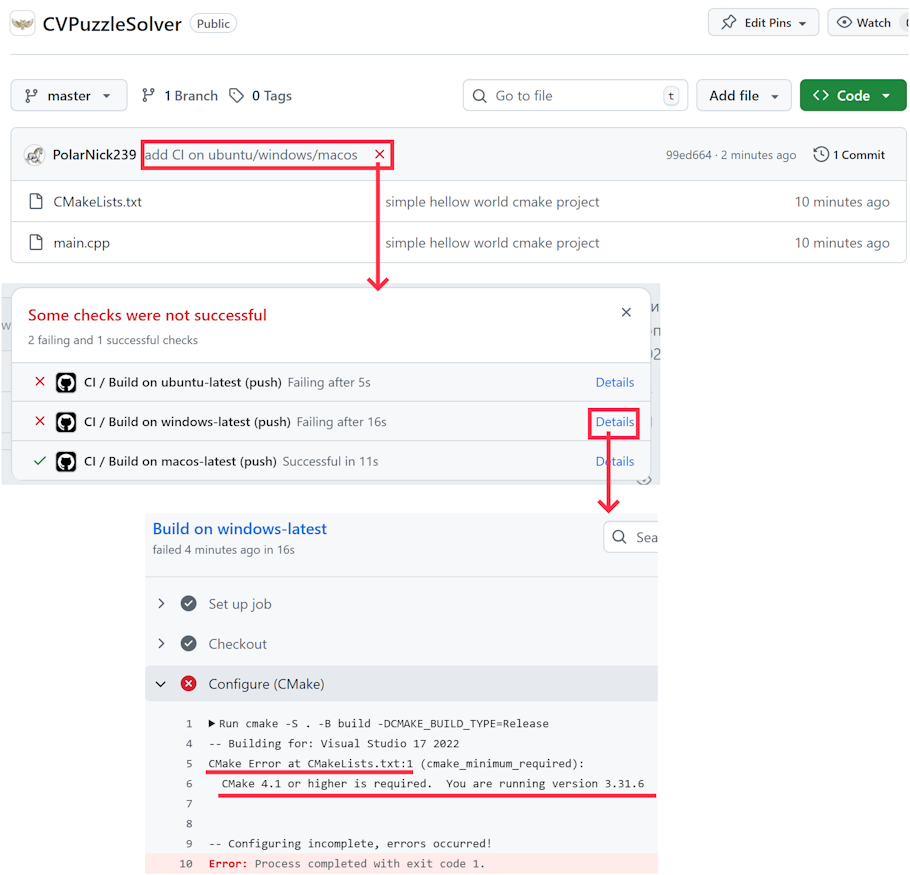 GitHub CI fail example