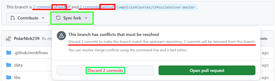 How to sync fork via discard of your commits