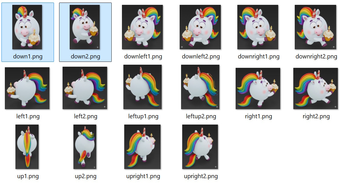 Unicorn in different directions